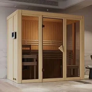 Karibu Irava 2-3 places avec poêle 3,6 kW à commande externe, vue de face